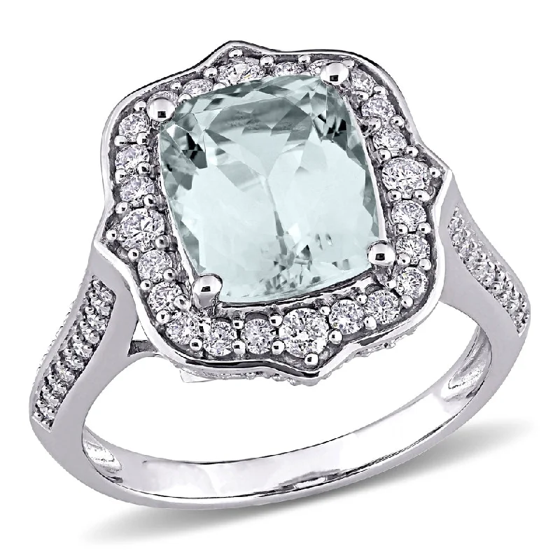 Women’s split band ring-Miadora 14k White Gold Cushion-cut Aquamarine & 5/8ct TDW Diamond Halo Cocktail Ring