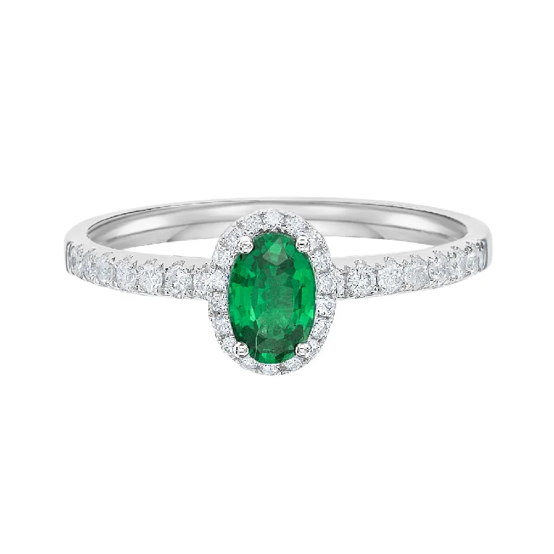 Women’s classic wedding ring-14kt White Gold Emerald and Diamond Ring