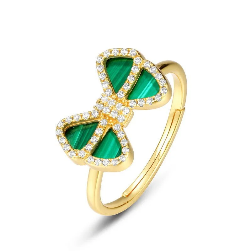 Women’s custom ring-Bow Malachite Ring-Gold Vermaeil