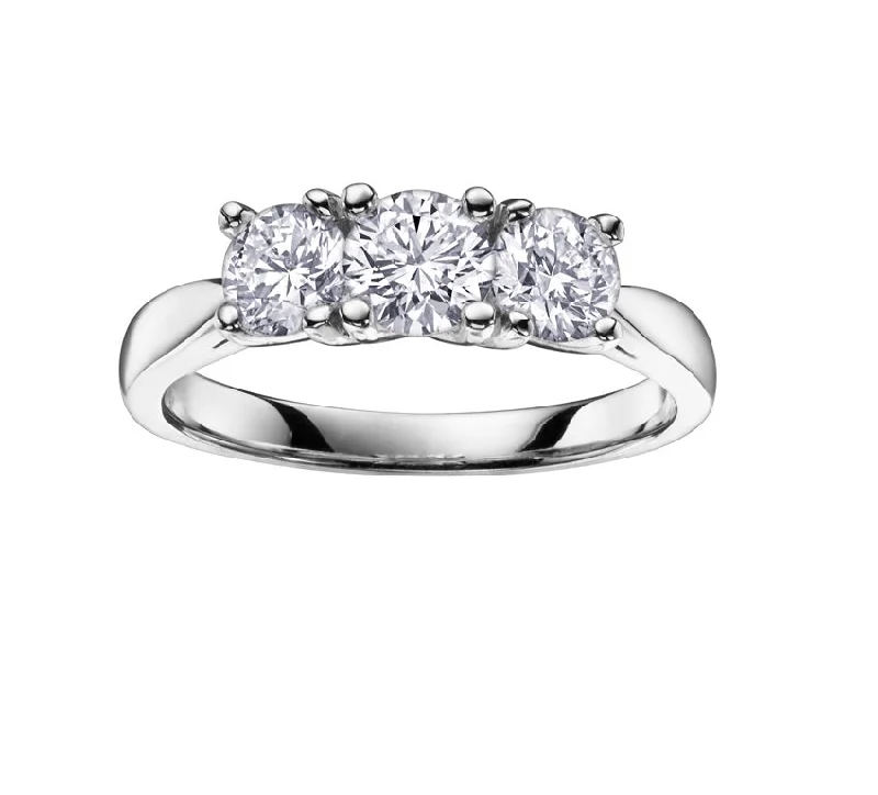 Women’s engagement ring-14kt White Gold Three Across 1.00cttw Round Diamond Ring