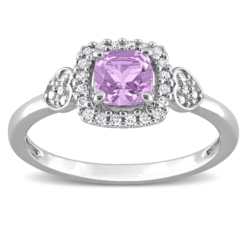 Women’s three-stone ring-Miadora Amethyst and 1/10ct TDW Diamond Square Halo Ring in Sterling Silver