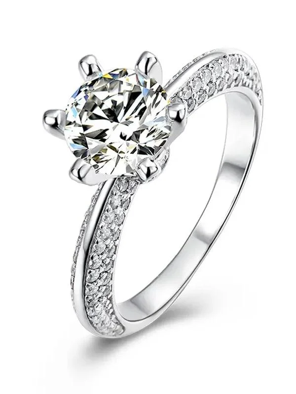 Women’s adjustable silver ring-RSR 207 Moissanite Diamond White Minimalist Band Ring 1.0 Carat