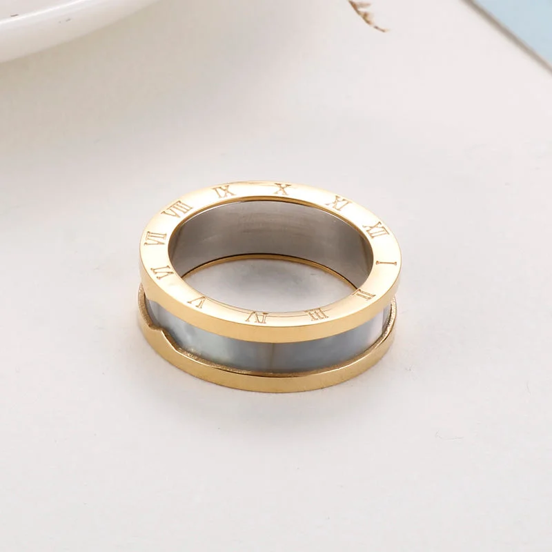 Women’s gold wedding band-Fashion Number Stainless Steel Polishing Rings 1 Piece