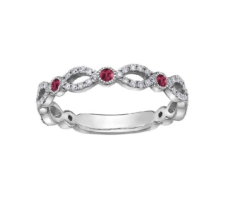 Women’s filigree ring-10kt White Gold Ruby And Diamond Ring