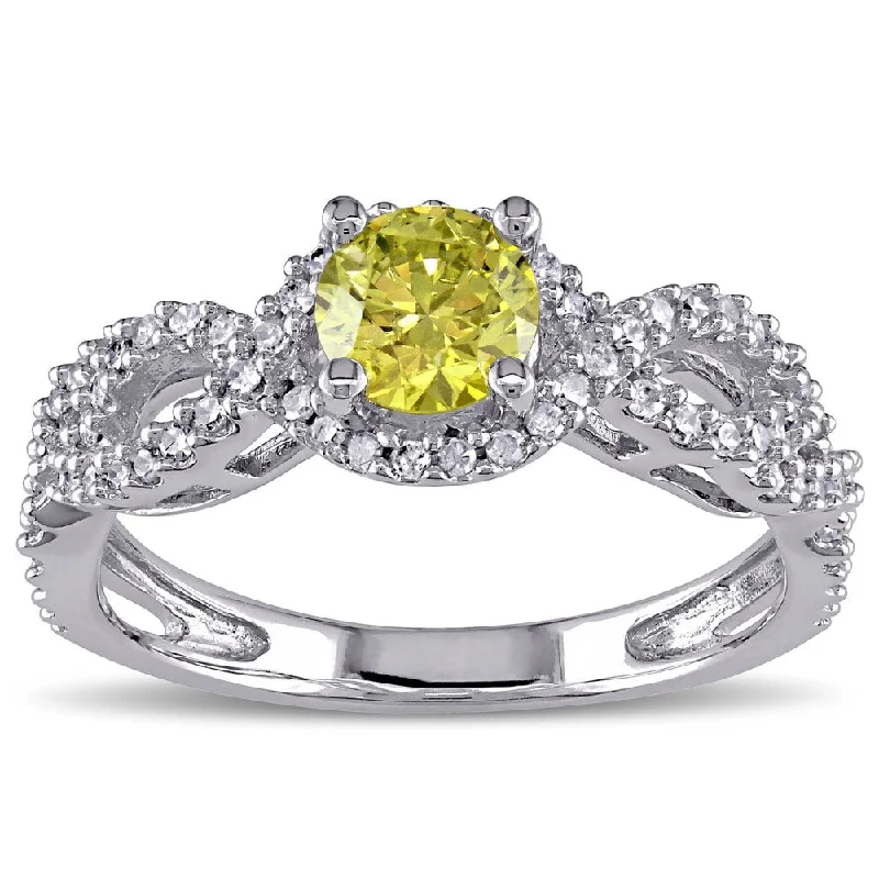 Women’s intricate ring-Miadora Signature Collection 10k White Gold 3/4ct TDW Yellow and White Diamond Ring