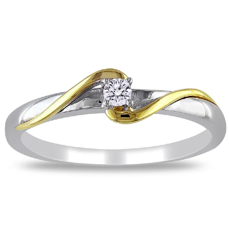 Women’s wedding ring-Miadora 10k 2-tone White and Yellow Gold Diamond Accent Bypass Promise Ring