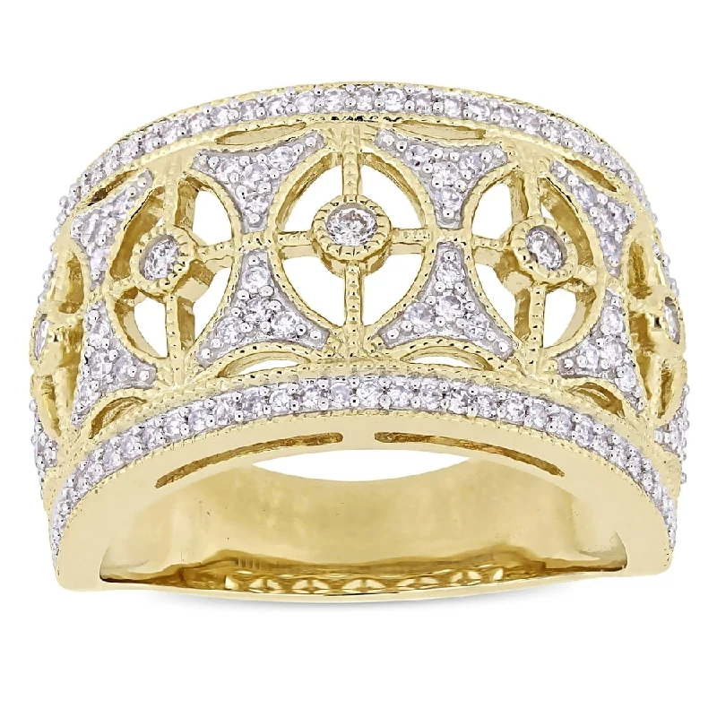 Women’s classic wedding ring-Miadora Signature Collection 10k Yellow Gold 1/2ct TDW Diamond Openwork Vintage Anniversary Ring