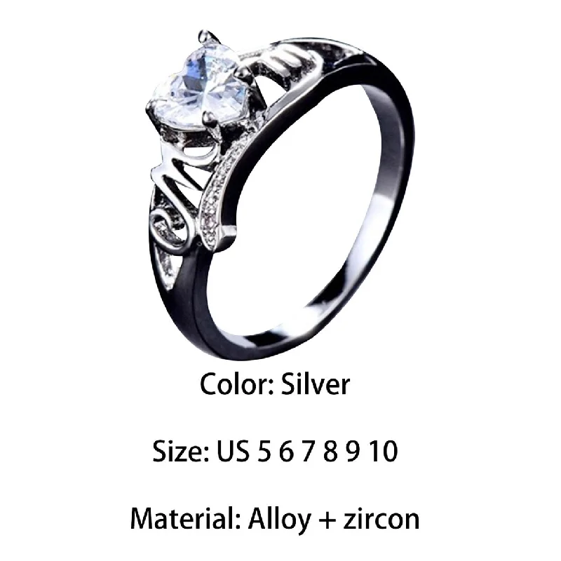 Women’s vintage wedding ring-Finger Ring Fashion Delicate Alloy Love Heart Ring For Women - Silver