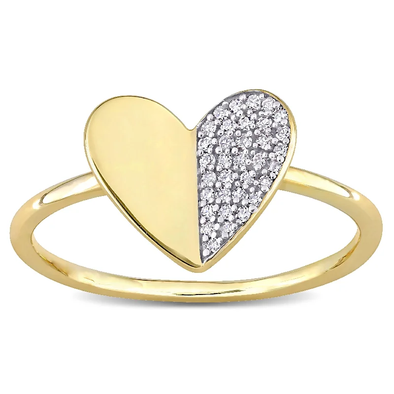 Women’s stacked gold rings-Miadora 10k Yellow Gold 1/10ct TDW Diamond Clustered Heart Ring