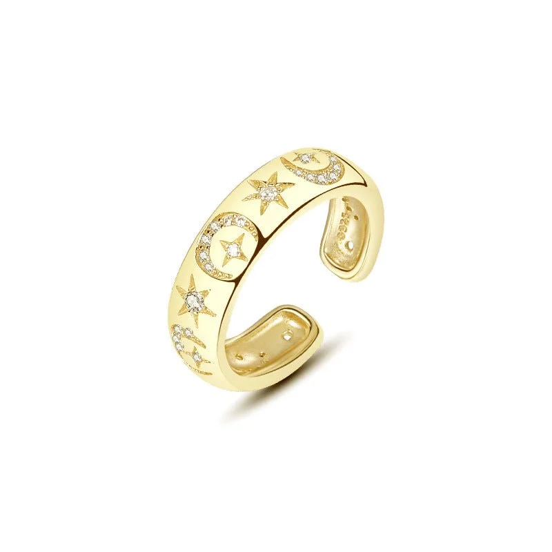 Women’s solitaire ring-Star and Moon Open Ring -Gold Plating