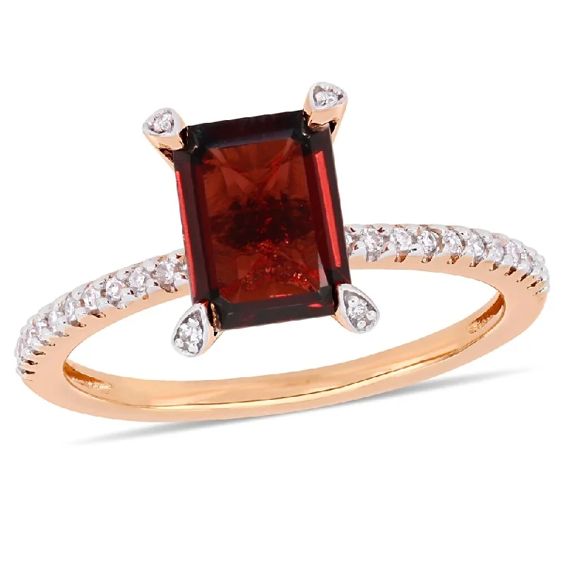 Women’s vintage engagement ring-Miadora 10k Rose Gold Octagon-Cut Garnet and 1/10ct TDW Diamond Solitaire Ring