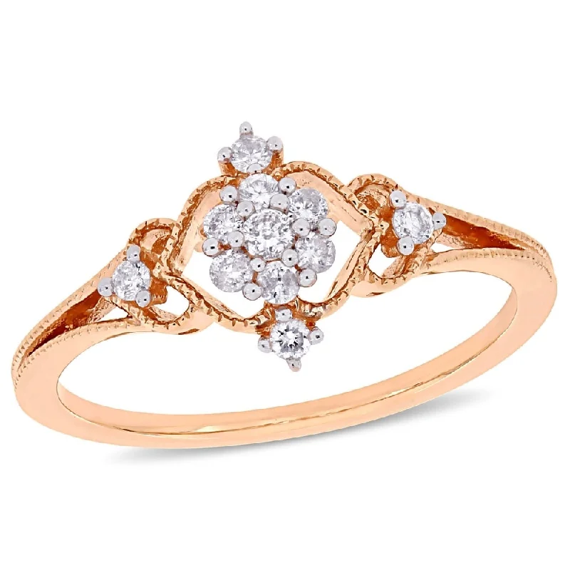 Women’s twisted band ring-Miadora 10k Rose Gold 1/6ct TDW Diamond Floral Cluster Vintage Ring