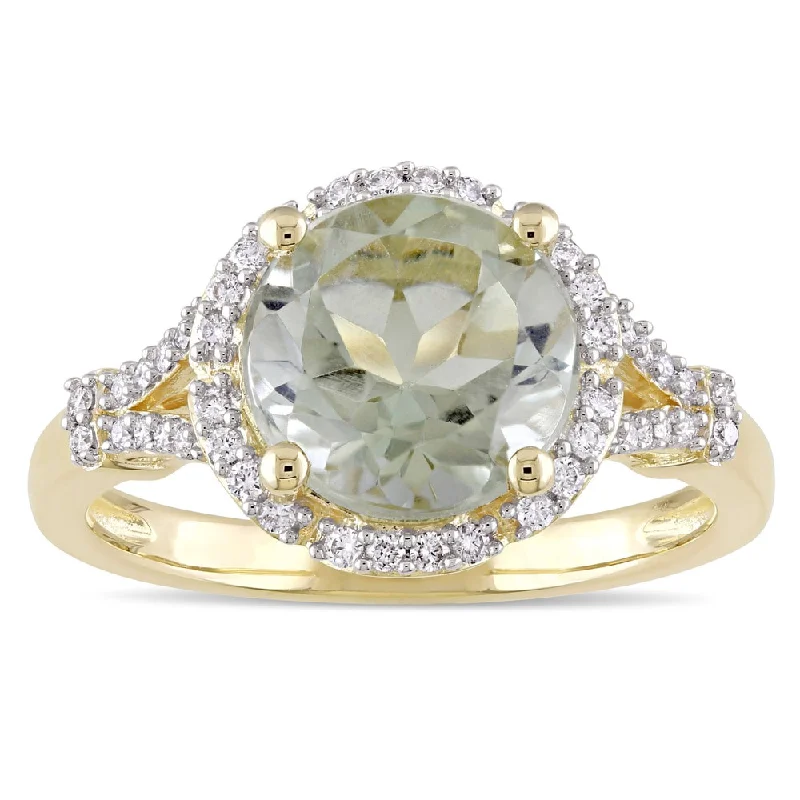 Women’s simple ring-Miadora Signature Collection 14k Yellow Gold Green Amethyst and 1/5ct TDW Diamond Halo Floral Ring (