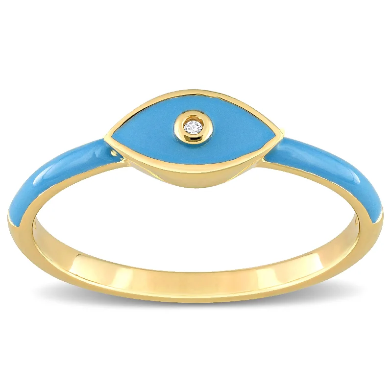 Women’s rose gold wedding band-Miadora Created White Sapphire Evil Eye Enamel Ring in Yellow Plated Sterling Silver