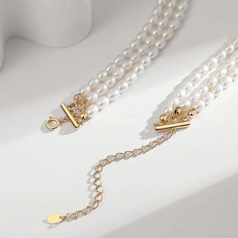 Women’s crystal charm necklace-Three Strings Pearls Necklace