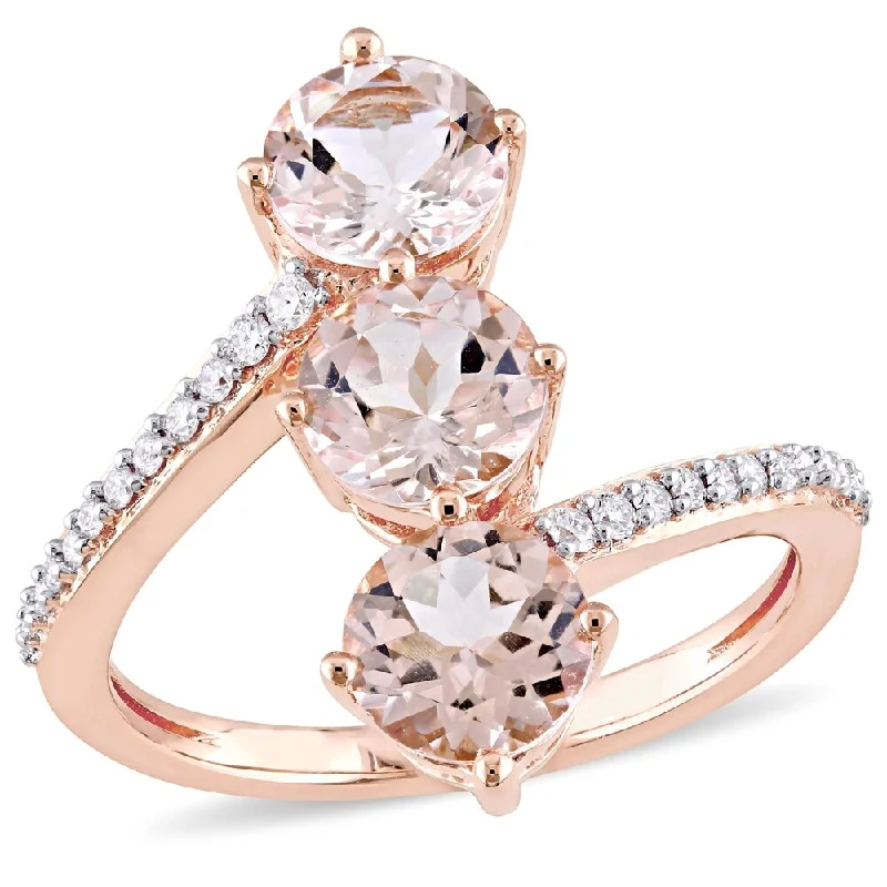 Women’s men’s style ring-Miadora 14k Rose Gold Morganite and 1/7ct TDW Diamond 3-Stone Bypass Ring