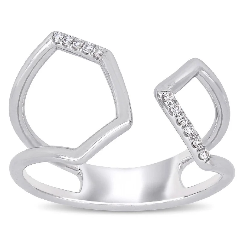 Women’s gold-plated ring-Miadora 14k White Gold Diamond-Accent Geometric Open Cuff Ring