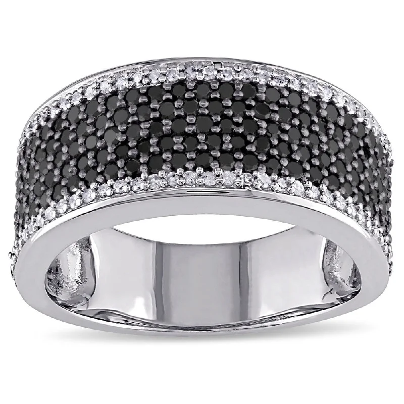 Women’s sterling silver engagement ring-Miadora Sterling Silver 1ct TDW Black-and-white Pave Diamond Ring