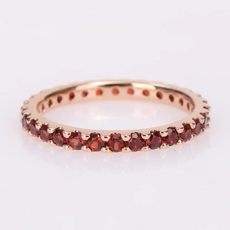 Women’s cluster ring-Miadora 10k Rose Gold Garnet Stackable Eternity Band Ring