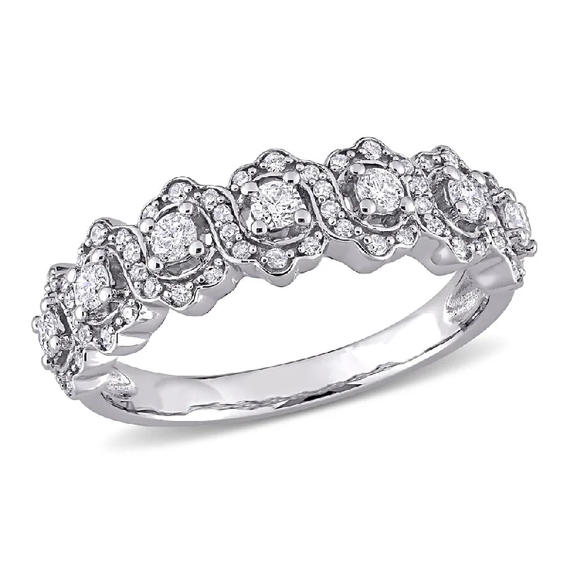 Women’s sapphire solitaire ring-Miadora 10k White Gold 1/2ct TDW Diamond floral halo Semi-Eternity Band Ring