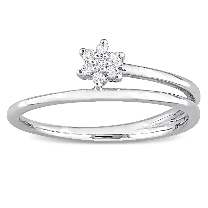 Women’s silver engagement ring-Miadora Diamond Accent Floral Wrap Promise Ring in Sterling Silver