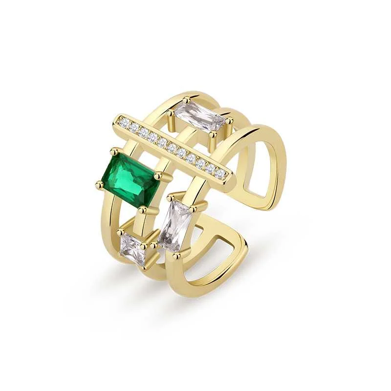 Women’s wedding ring-Asscher Cut Wide Silver Ring with Green Stone