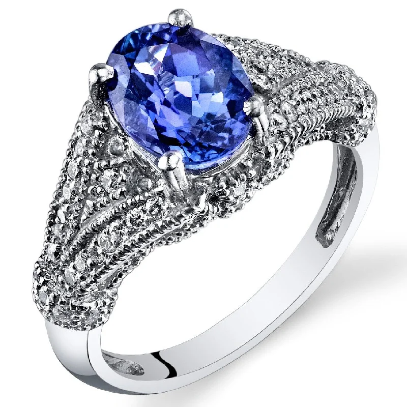 Women’s simple ring-Oravo 2.07 ct Tanzanite Oval and Diamond Ring in 14k White Gold