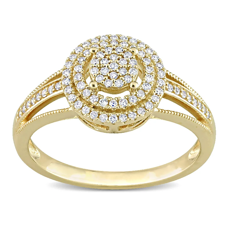 Women’s vintage wedding ring-Miadora 1/4ct TDW Diamond Double Halo Split Shank Ring in 10k Yellow Gold