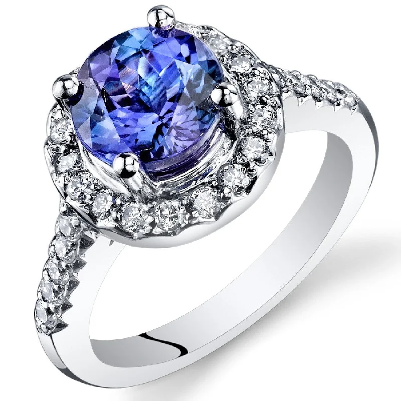 Women’s rose gold ring-Oravo 2.56 ct Tanzanite Round and Diamond Ring in 14k White Gold