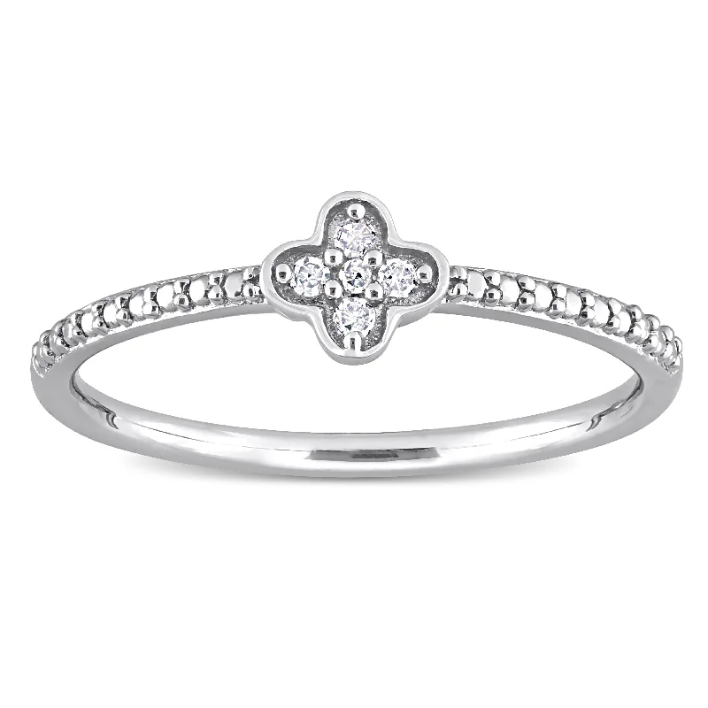 Women’s custom engraving ring-Miadora Diamond Accent Quatrefoil Promise Stacking Ring in Sterling Silver