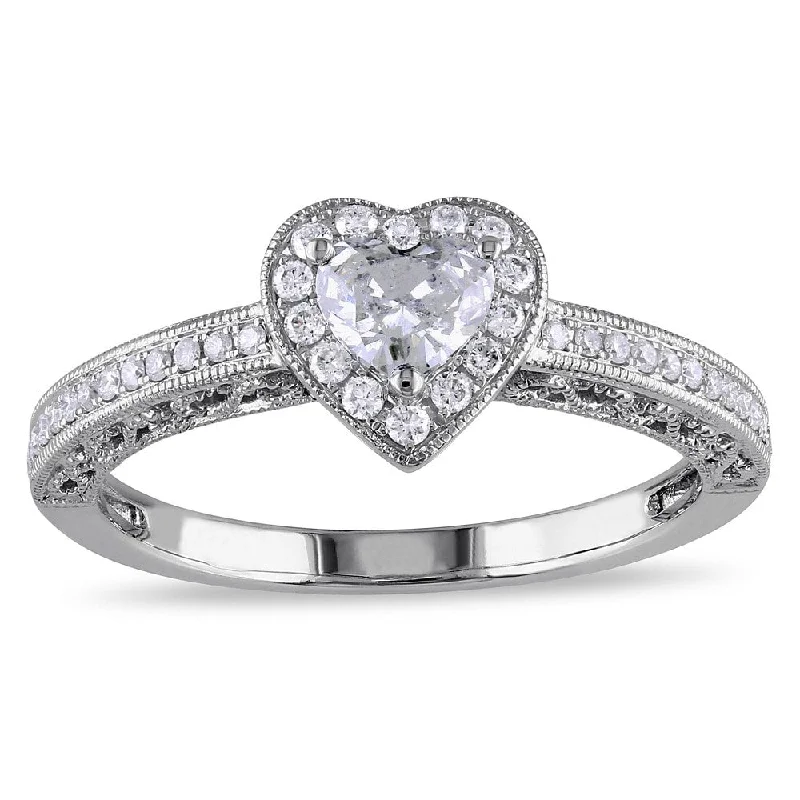 Women’s luxury ring-Miadora Signature Collection 14k White Gold 1/2ct TDW Diamond Heart Ring