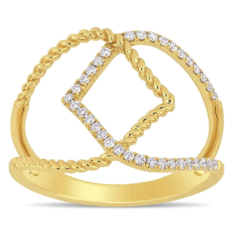 Women’s oval diamond ring-Miadora 14k Yellow Gold 1/6ct TDW Diamond Interlaced Twisted Crossover Ring