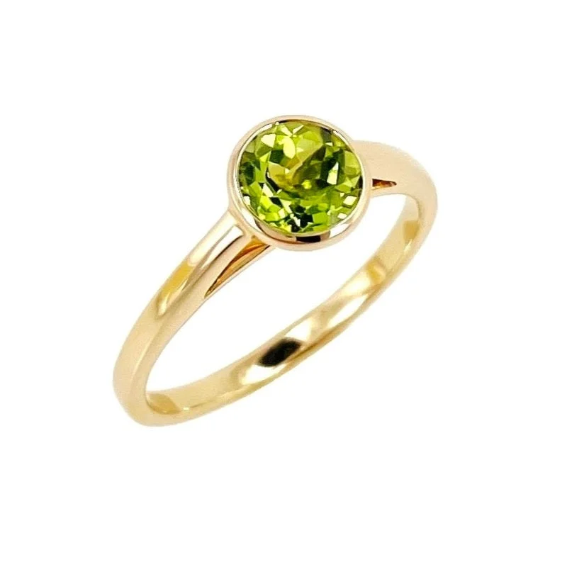 Women’s wide band ring-14kt Yellow Gold 6mm Round Peridot Ring