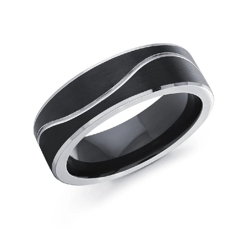 Women’s wedding band-Black and White Cobalt 7mm Men's Ring