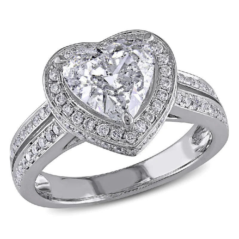 Women’s luxury wedding band-Miadora Signature Collection 14k White Gold 2ct TDW Diamond Heart Ring