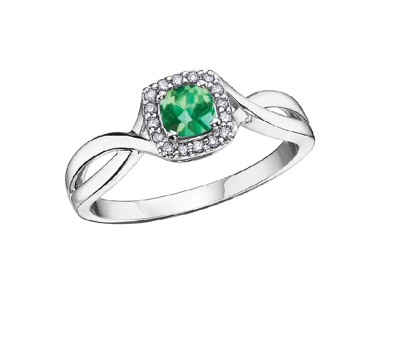 Women’s wide-band engagement ring-10kt White Gold Emerald And Diamond Ring