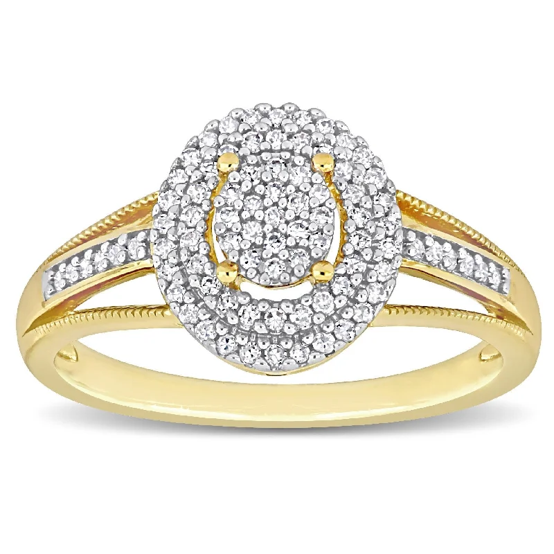 Women’s eternity diamond band-Miadora 1/4ct TDW Diamond Double Halo Split Shank Ring in 10k Yellow Gold