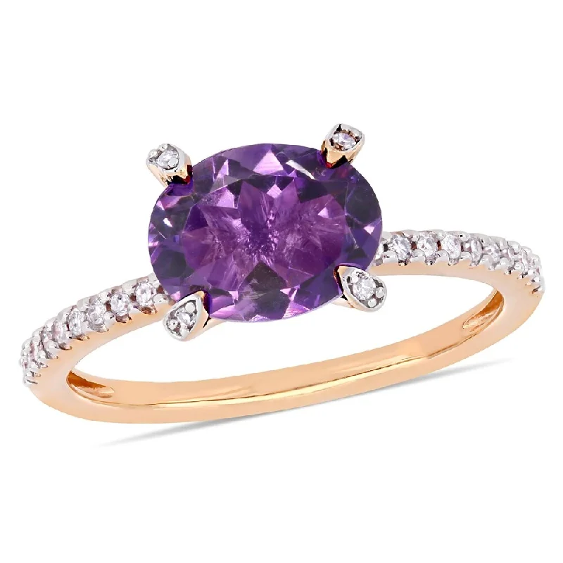 Women’s twisted band ring-Miadora 10k Rose Gold Oval-Cut African-Amethyst and 1/10ct TDW Diamond Solitaire Ring