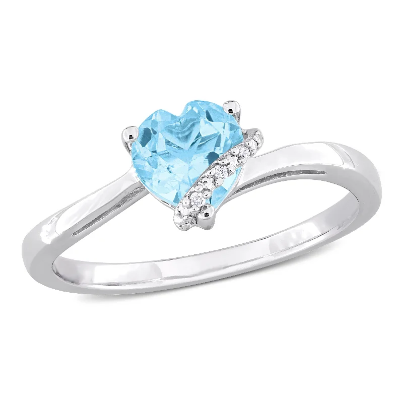 Women’s zodiac ring-Miadora 1ct TGW Heart Shape Sky Blue Topaz and Diamond Accent Wrap Ring in Sterling Silver