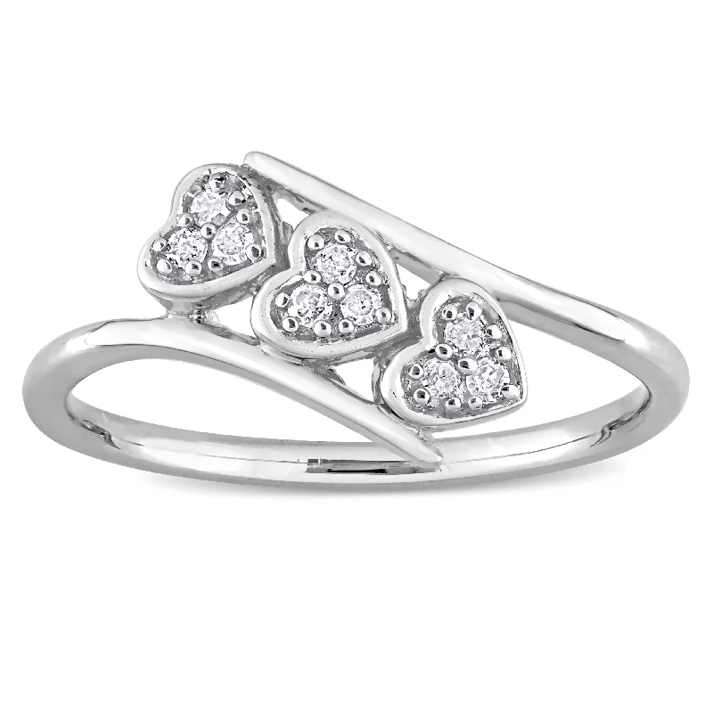 Women’s gemstone cocktail ring-Miadora 1/10ct TDW Diamond Triple Heart Promise Ring in Sterling Silver