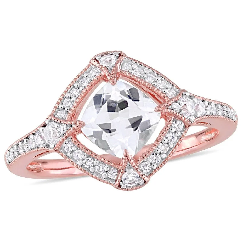 Women’s gold-plated ring-Miadora Rose Plated Sterling Silver Created White Sapphire 1/6ct TDW Diamond Halo Ring