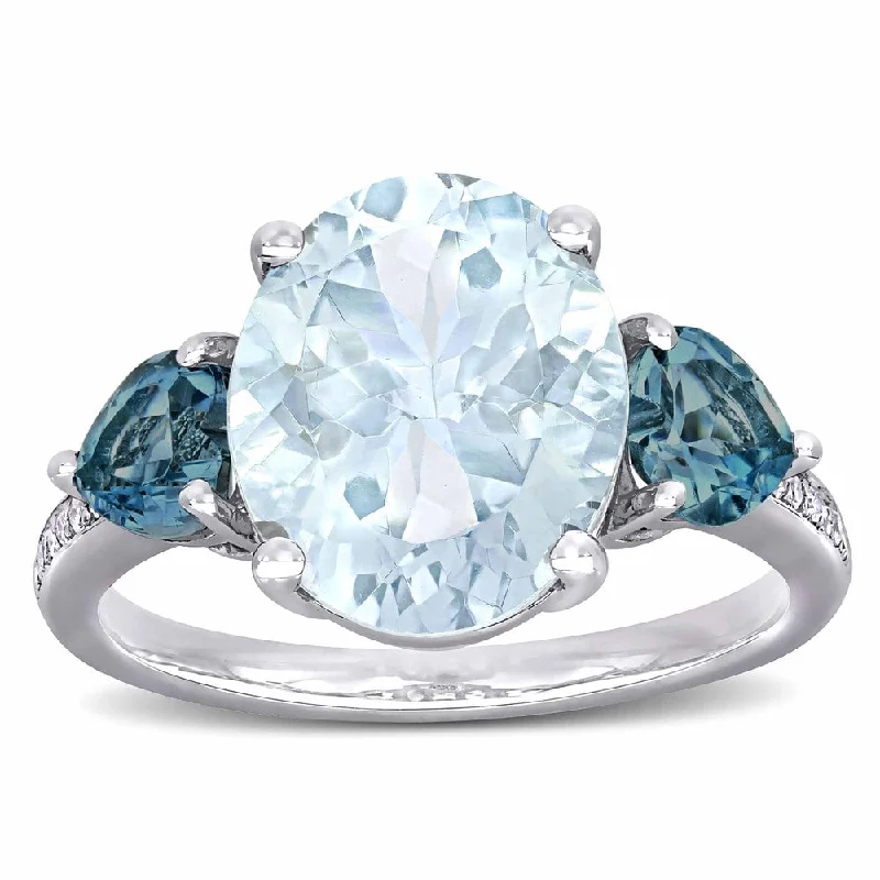 Women’s gold ring-Miadora Sterling Silver Multi-Cut Ice Aquamarine London Blue Topaz and Diamond 3-Stone Cocktail Ring