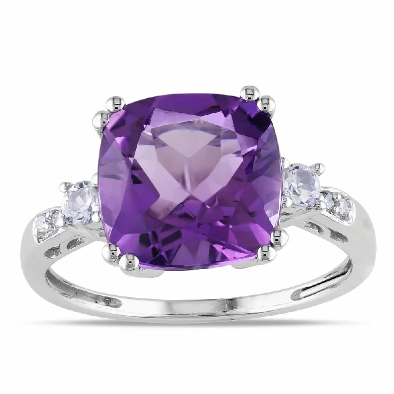 Women’s round diamond ring-Miadora 10k White Gold Amethyst, Created White Sapphire and Diamond Ring - Purple