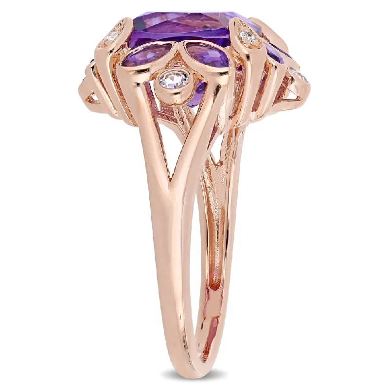 Women’s zodiac ring-Miadora Rose Plated Sterling Silver Amethyst African-Amethyst and White Topaz Floral Halo Ring