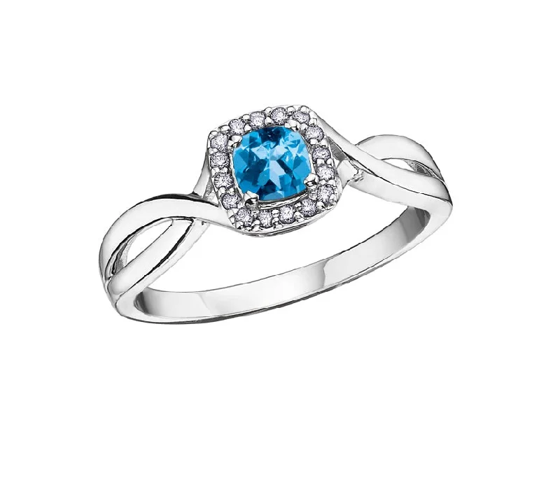 Women’s gemstone stackable ring-10kt White Gold Square Halo Blue Topaz Ring