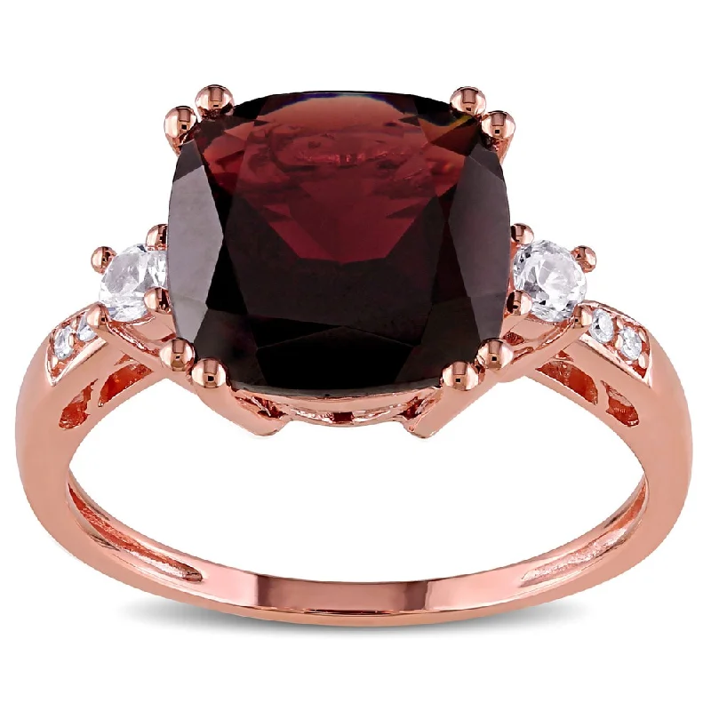 Women’s wedding band-Miadora 10k Rose Gold Multi-gemstone and Diamond Accent Cocktail Ring - Red