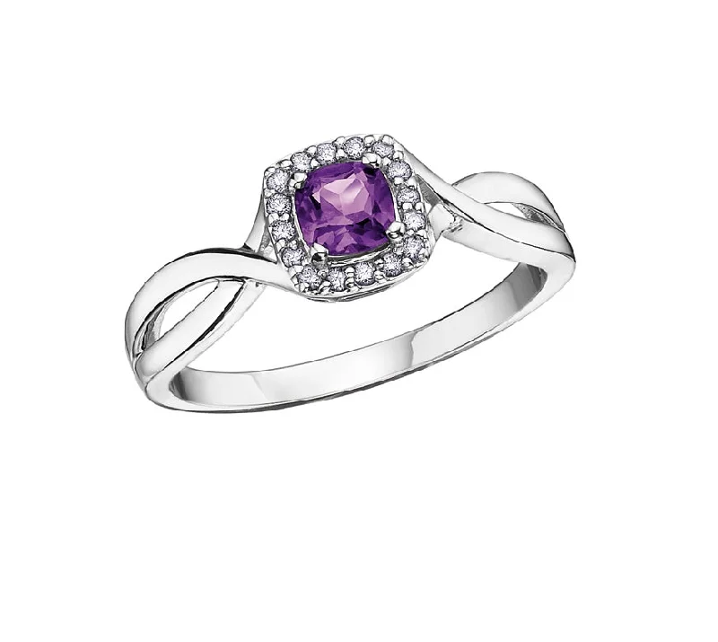 Women’s unique ring-10kt White Gold Amethyst And Diamond Ring