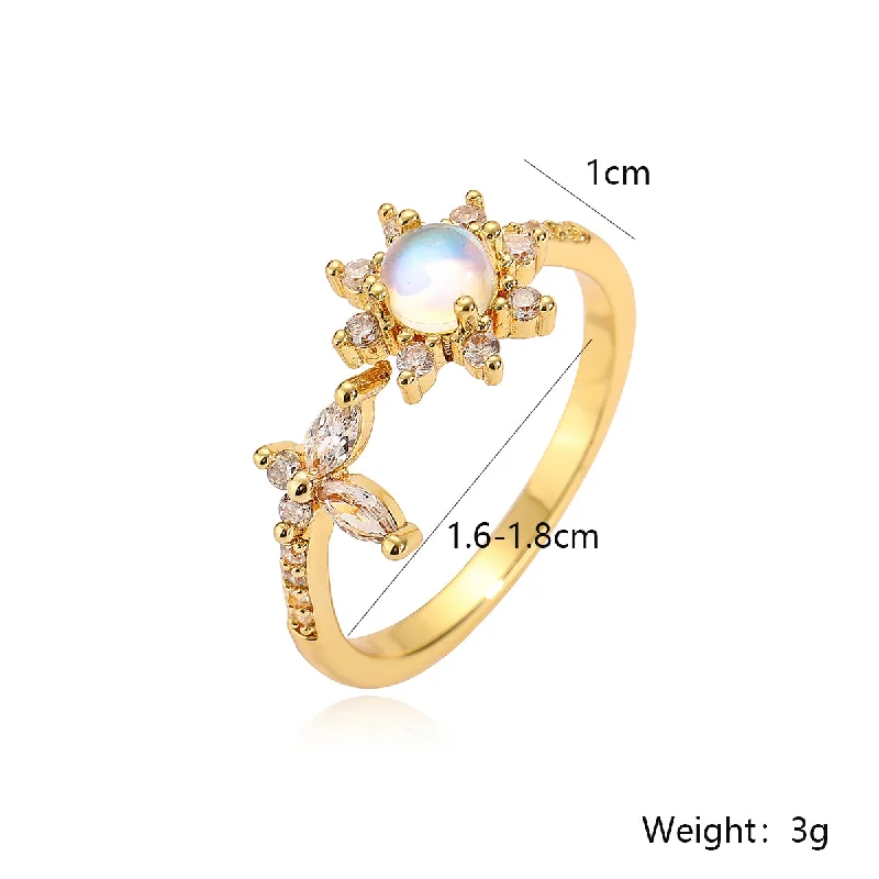 Women’s intricate ring-Simple Style Flower Copper 18k Gold Plated Zircon Open Rings In Bulk