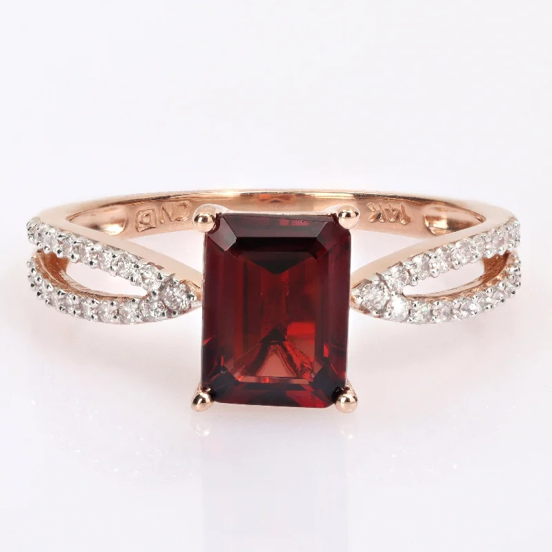 Women’s sapphire ring-Miadora Octagon-cut Garnet and 1/5ct TDW Diamond Split Shank Cocktail Ring in 14k Rose Gold