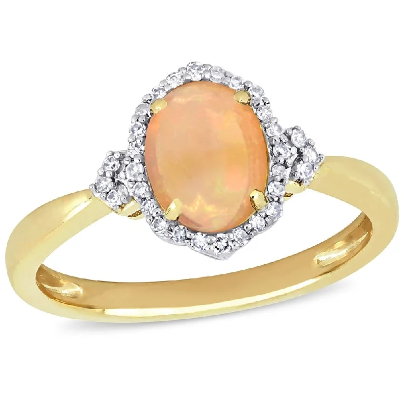 Women’s cluster ring-Miadora 10k Yellow Gold Ethiopian-Opal and 1/8ct TDW Diamond Halo Ring